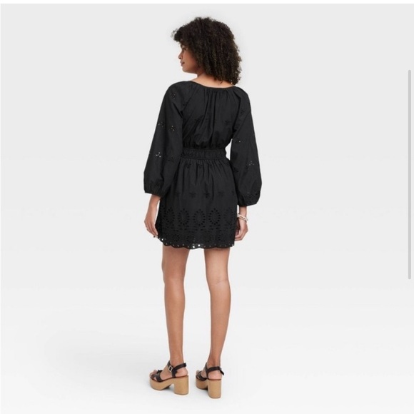 Women's Puff 3/4 Sleeve Eyelet Dress - Universal Thread Black - Picture 3 of 3